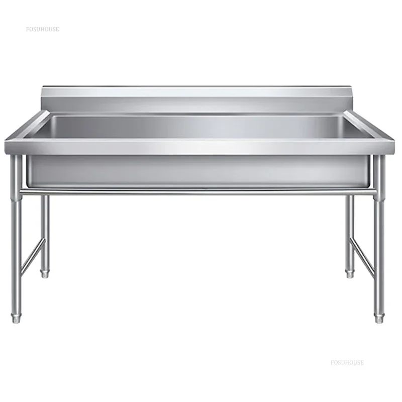 Commercial Stainless Steel Large Single-tank Floor-standing Dishwashing Kitchen Sinks for School Canteen Outdoor Washing Sinks 2