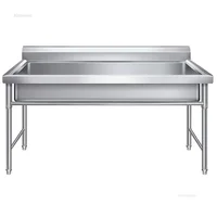 Commercial Stainless Steel Large Single-tank Floor-standing Dishwashing Kitchen Sinks for School Canteen Outdoor Washing Sinks 2