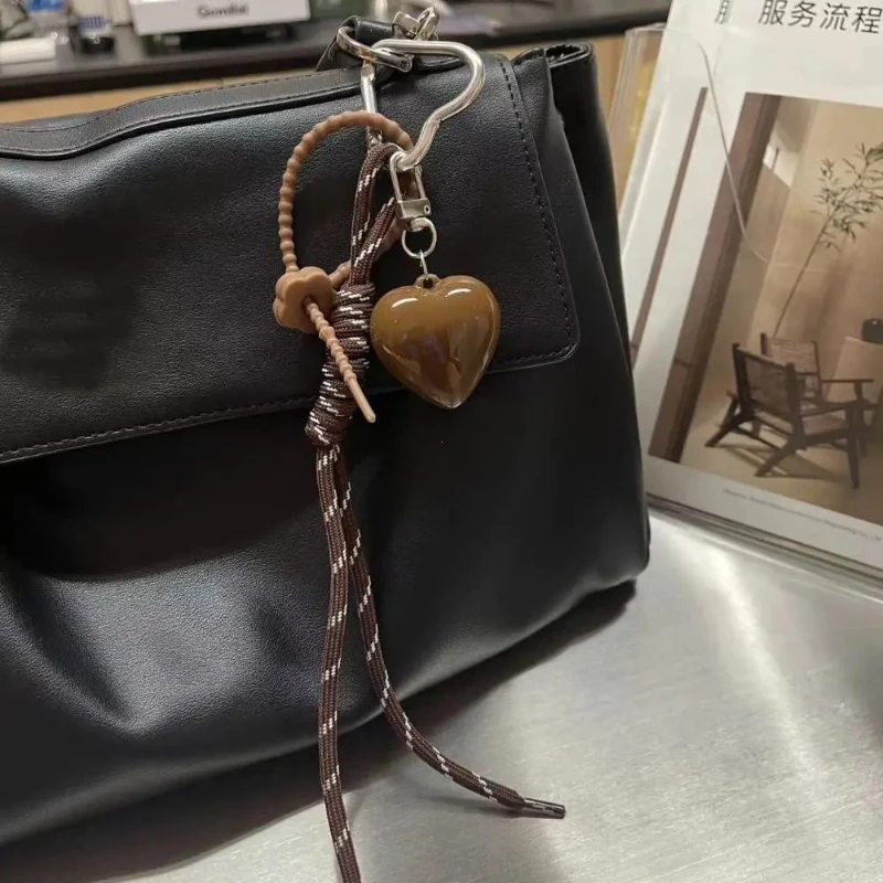 Fashionable Heart Leather Rope Keychain Handmade Y2K Bag Pendant Ornaments Cherry Bow Mobile Phone Lanyard Gifts