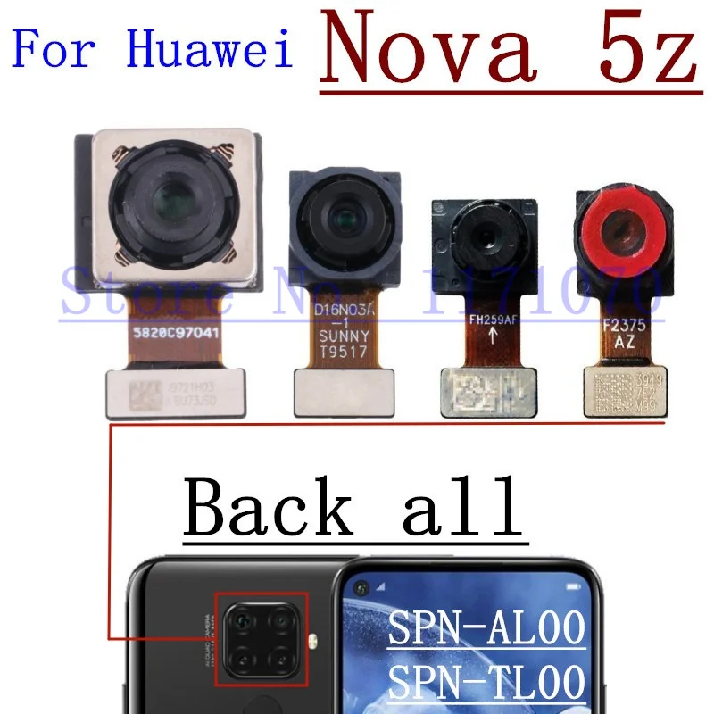 화웨이 노바 5T 5z 노바5T 노바5z용 전면 후면 후방 카메라 모듈, 대형 후면 메인 카메라 플렉스 케이블