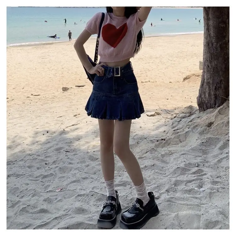 Blusa elegante y juvenil de estilo preppy, blusa de verano para mujer, camiseta de punto dulce, top corto, moda coreana