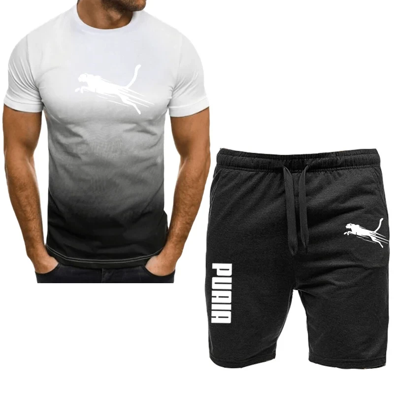 2024 new men's sportswear fitness set running suit casual T-shirt+shorts set breathable jogging sportswear 2-piece set for men