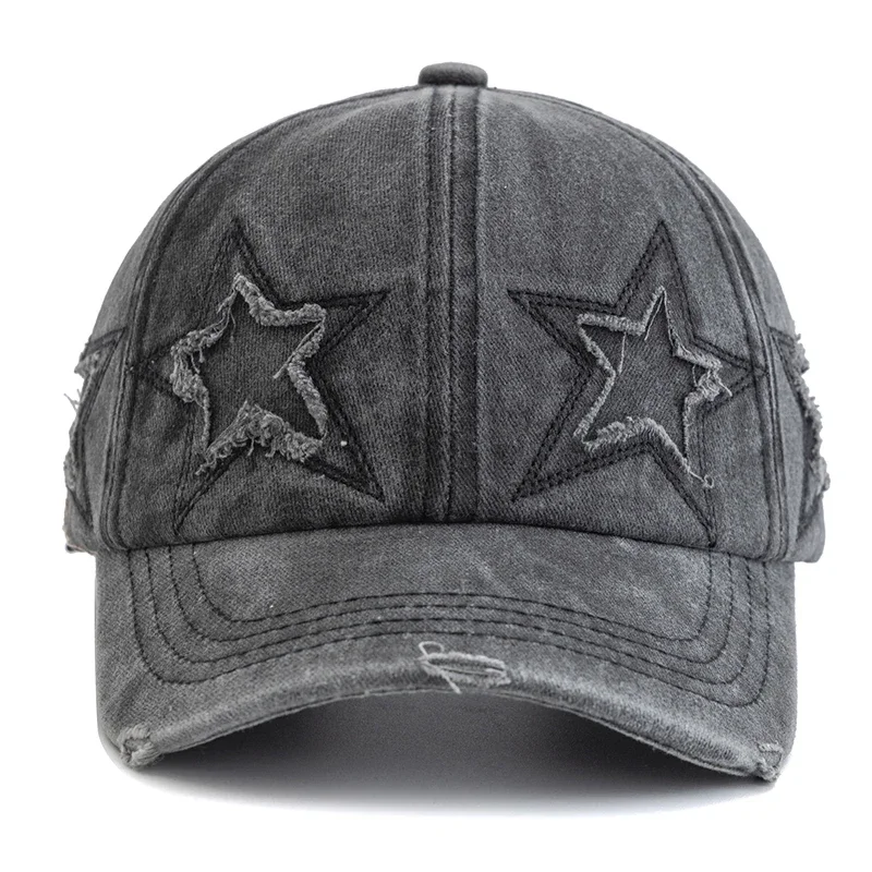 New Women's Five Pointed Star Design Washed Cotton Baseball Cap Fashion Street Dad Hat