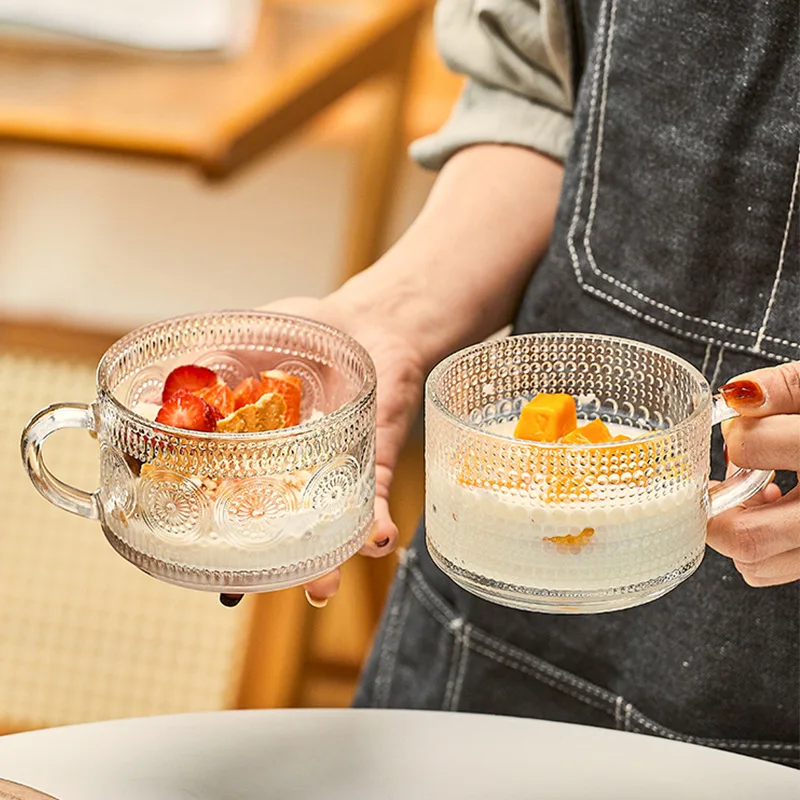 

Nordic Style Retro Embossed Glass Cups Sunflower Transparent Coffee Cup Pearl Milk Tea Cold Drink Juice Mug