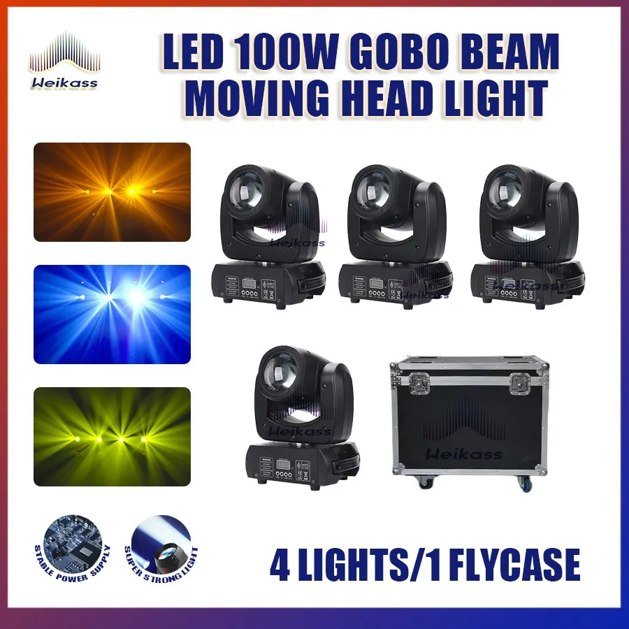 

4PCS/Lot LED 100W Beam Gobo Moving Head Spot Stage Lighting Flight Case DMX Control Pattern 18 Prims Party Wedding Dj DIsco Lamp