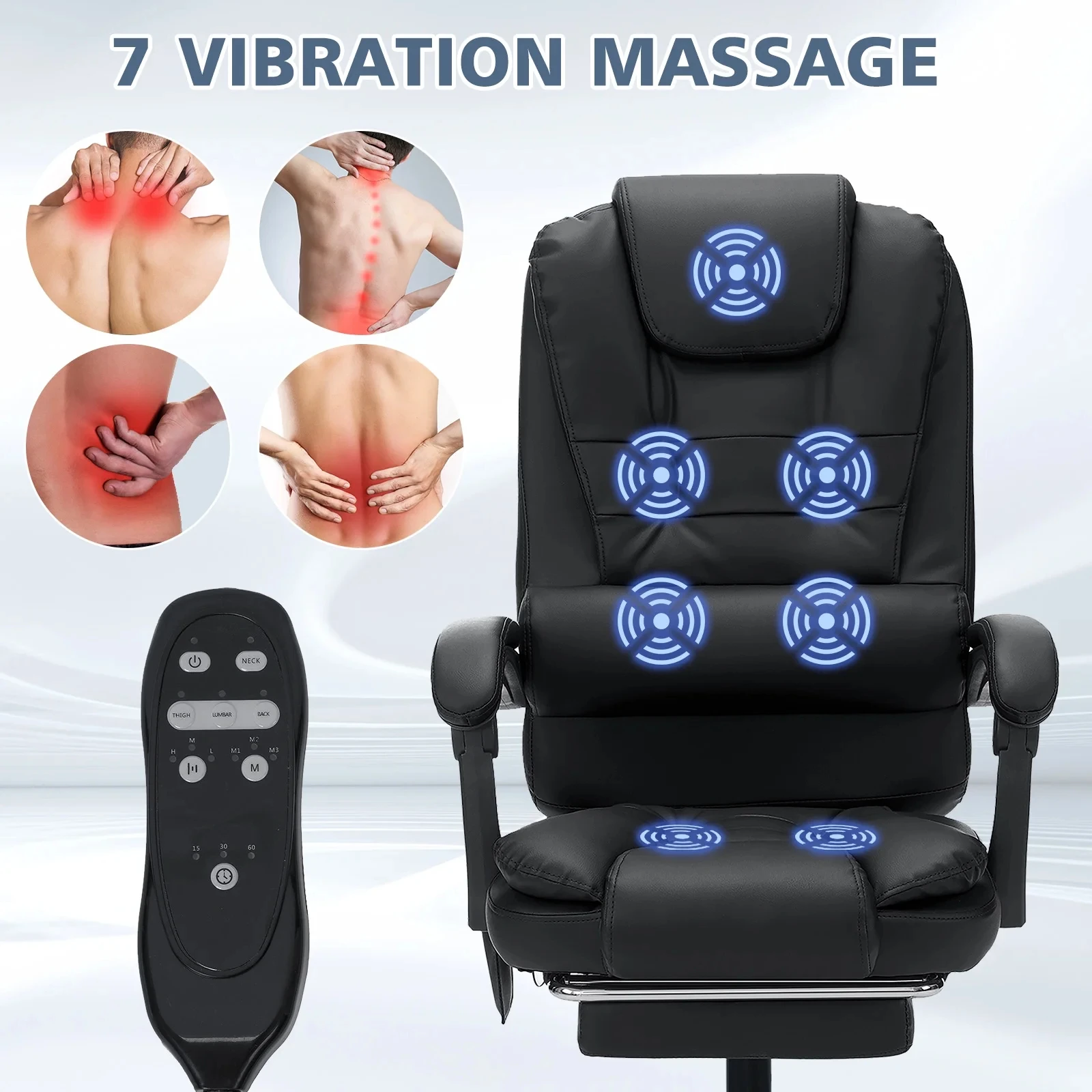 Executive Office Chair Massage High Back Leather Office Chair with Footrest Reclining Computer Desk Chair Lumbar Back Support 2