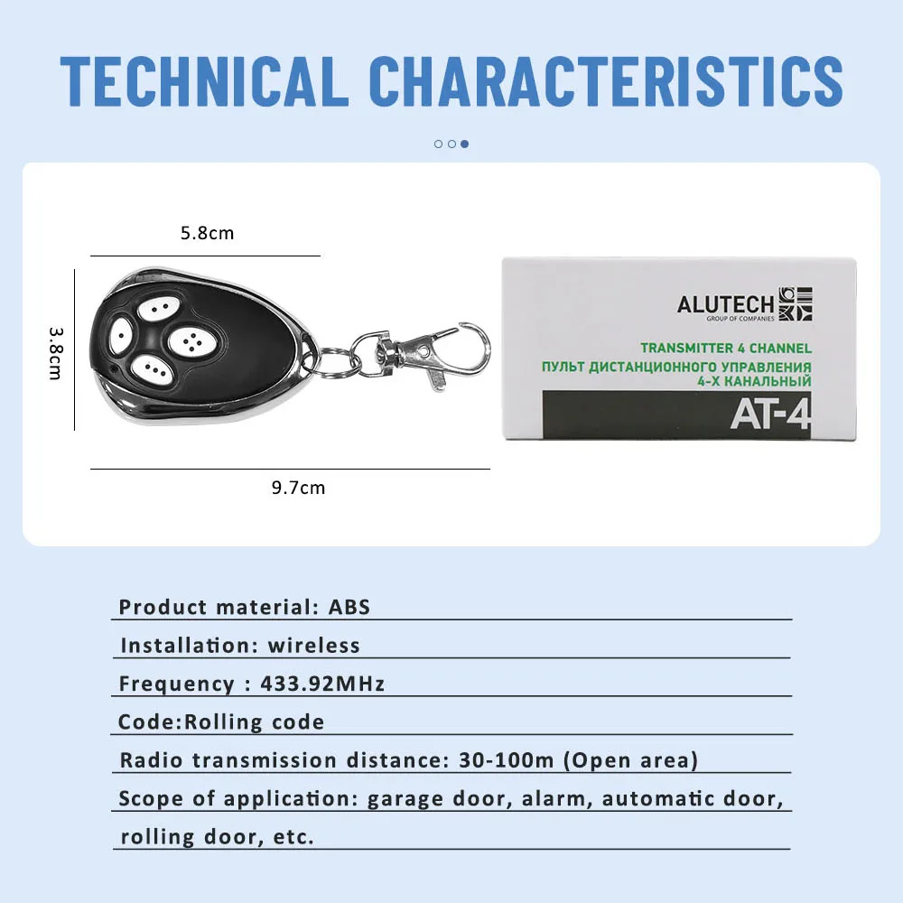 Alutech AT-4 AR-1-500 AN-모터 AT-4 ASG1000 리모컨 433.92MHz 롤링 콤비네이션 문짝 차고 문짝 리모컨 43
