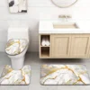 Luxury Gold Vein Marble Bathroom Set - Soft & Non-slip Contour Mat, Toilet Cover, and Bathtub Mat for Elegant Home Decor 3