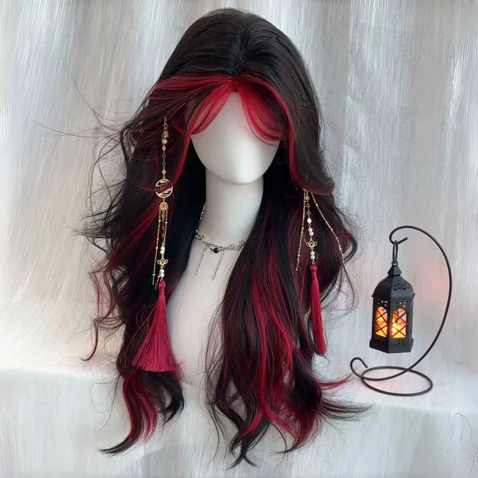 Synthetic Black Red Highlight Wig for Women