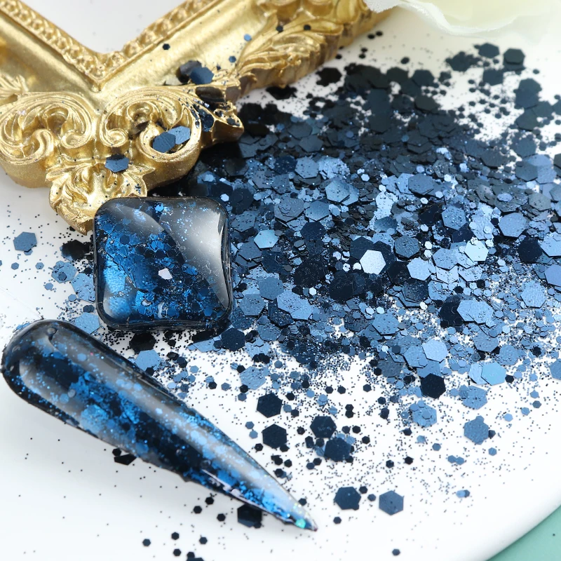 50g Mixed Hexagons Deep Blue Sequins Chunky Glitter For Nails Design  Emerald Green 3d Paillettes Diy French Charms Nail Supplies - Nail Glitter  - AliExpress