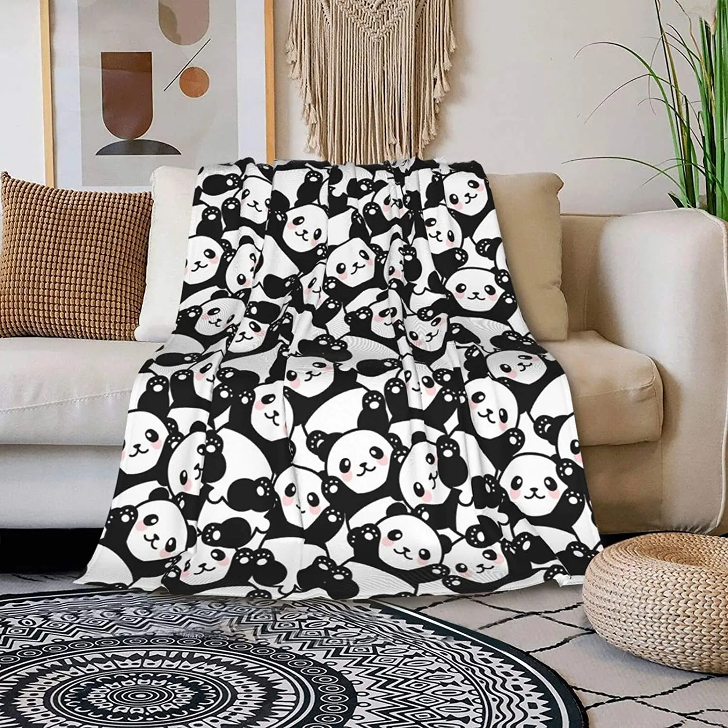 

3D Printed Cute Panda Pattern Blanket Lightweight Soft Flannel Fleece Blanket for Bed Sofa Sofa Chair Office