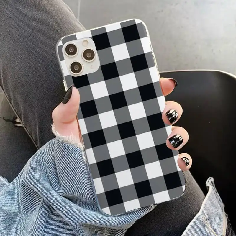 Checkerboard Plaid Black White Square Case for iPhone 11 12 13 14