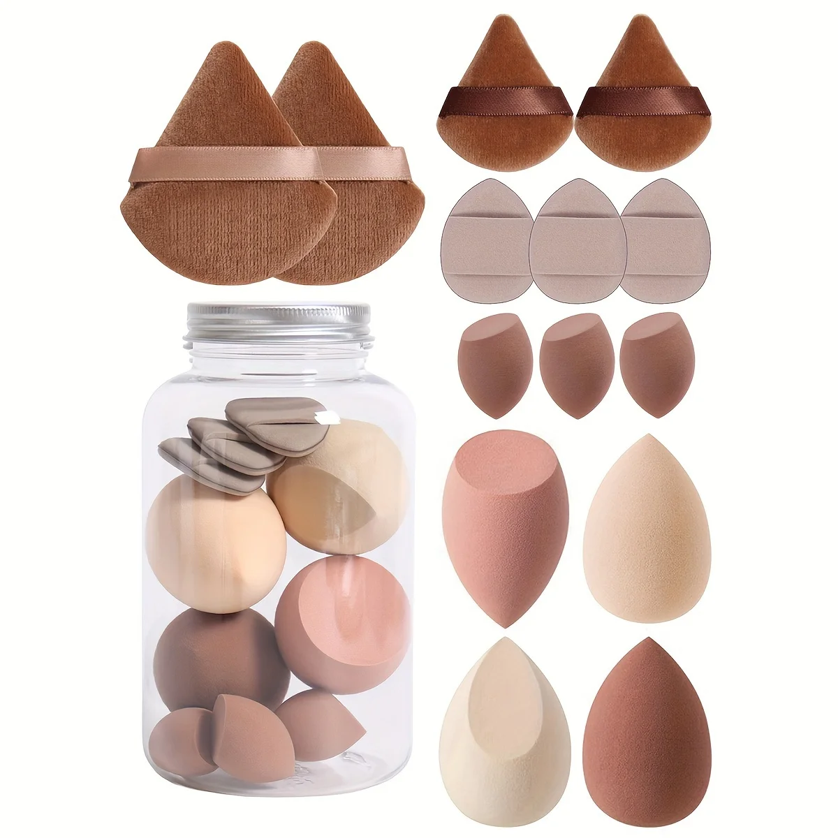 14pcs Makeup Sponge Set With Storage Jar Latex-Free, Makeup Sponge Finger Puff, Dual-Use Wet & Dry Foundation Cosmetic Puffs