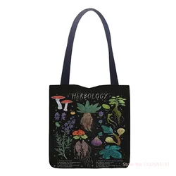 Cute Cartoon Mushroom Black Cotton Tote Bag - Eco-Friendly, Reusable Shoulder Shopper - 40x40cm (Mushroom)