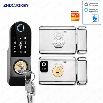 Security Home Gate Door Keys Entry RFID Card Code Password Tuya Wifi TTlock Smart Door Lock Digital Double Side Fingerprint Lock 1