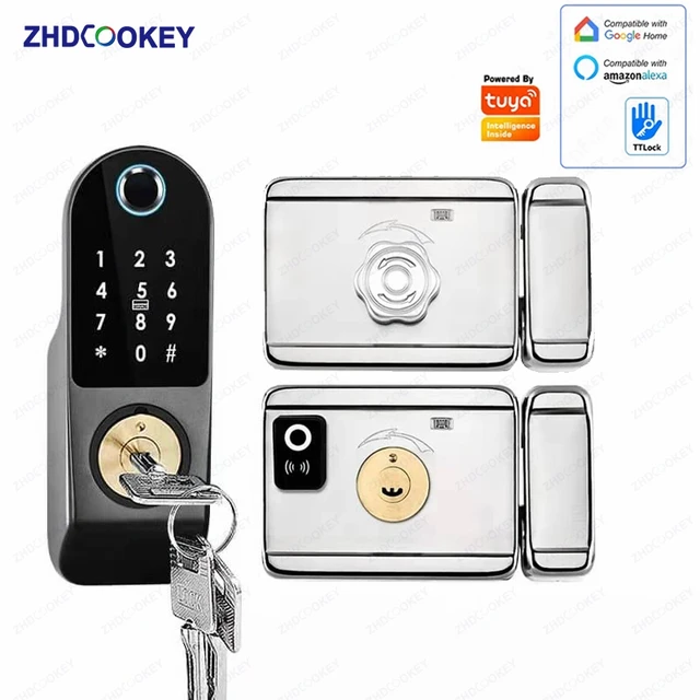 Security Home Gate Door Keys Entry RFID Card Code Password Tuya Wifi TTlock Smart Door Lock Digital Double Side Fingerprint Lock 1