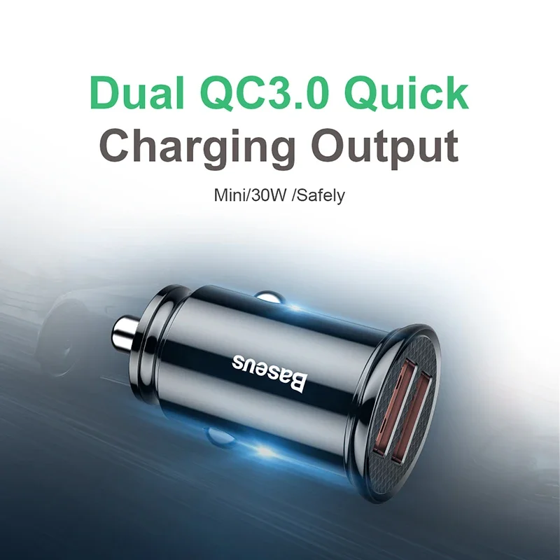Phone Charger Adapter Phone Charger Car Charger Car Phone Charger Baseus 30W Quick Charger 3.0 Dual USB Fast Charging Adapter Car Phone Charger Type C PD Car Charging for Mobile Phone Charge 4.0