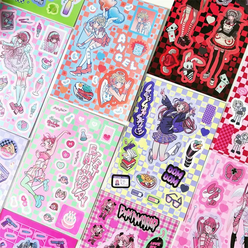 

6pcs Comic Style Sticker Cool Girs DIY Notebook Decor Materials Korean Agenda Journal Bullet Stationery Suppliers