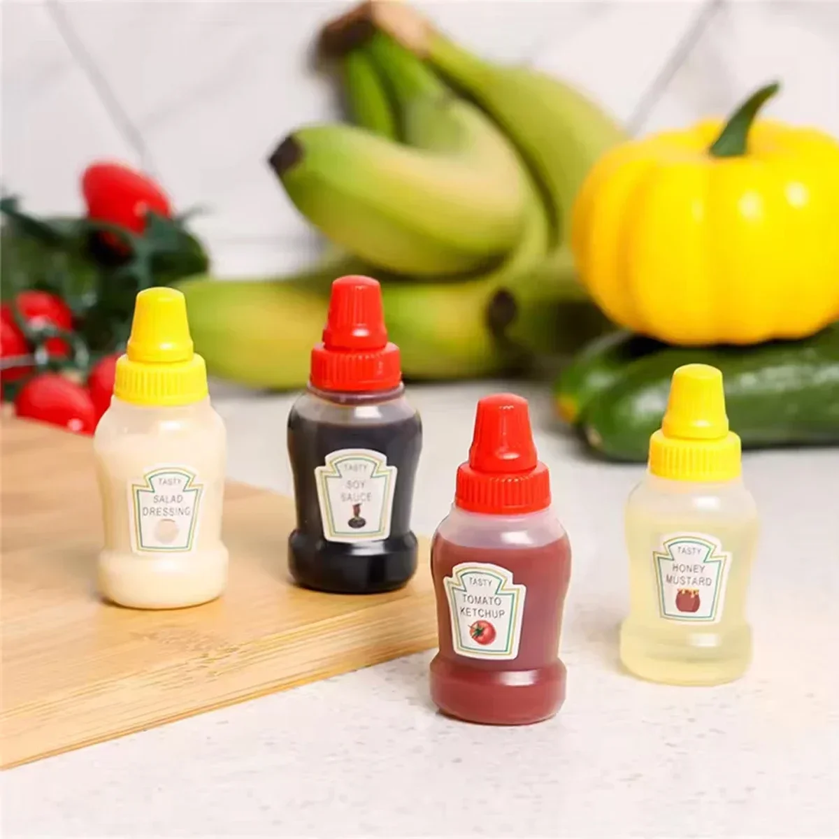4pcs Square Seasoning Split Bottle Cute Mini Portable Sauce Bottle