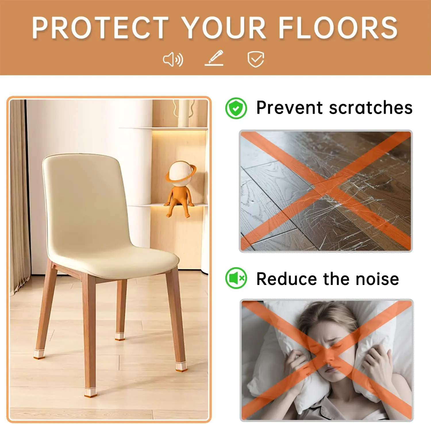 Silicone Chair Leg Floor Protectors with Non-Slip Felt, Furniture Cups