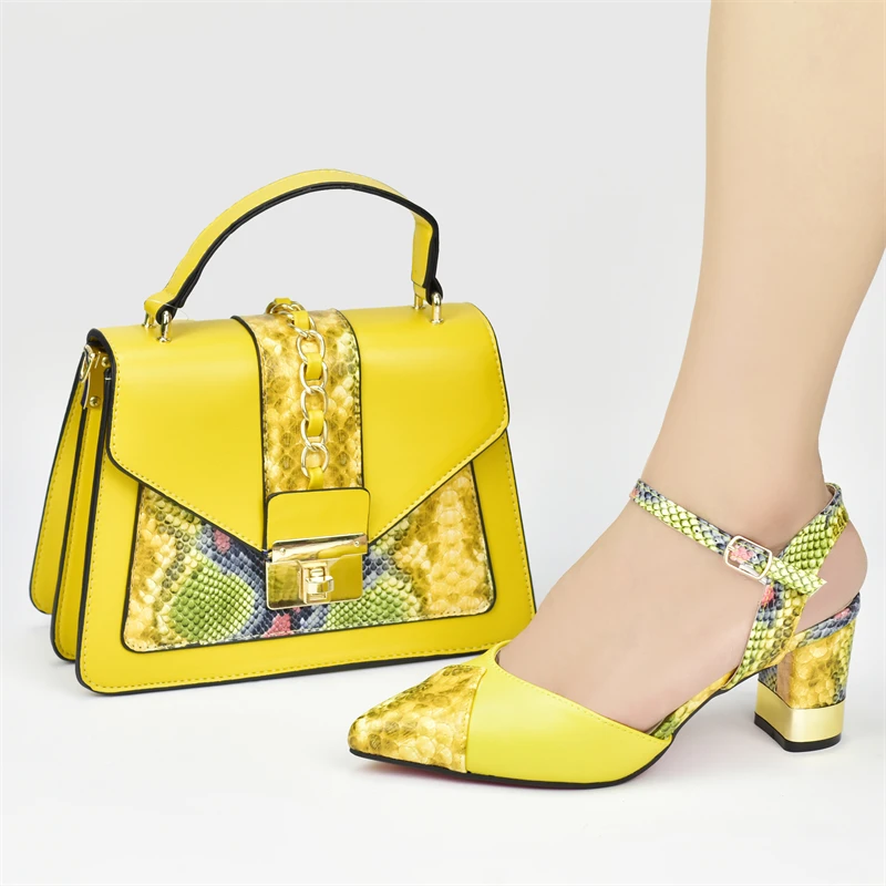 

Doershow hot selling YELLOW Shoes and Bags To Match Set Italy Party Pumps Italian Matching Shoe and Bag Set for Party! HRG1-7