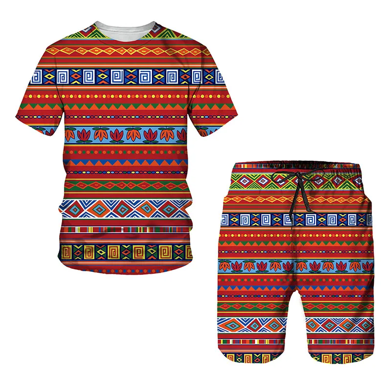 Summer Men's Women's Oversized T Shirt Set 3D Print Africa Dashiki Enthic Style Unisex Colthing Streetwear Casual Tracksuit