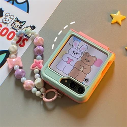 Korean Cute Green Pink Kawaii Girl Phone Case with Candy Hanging Rope - Galaxy Z Flip 4 (A)