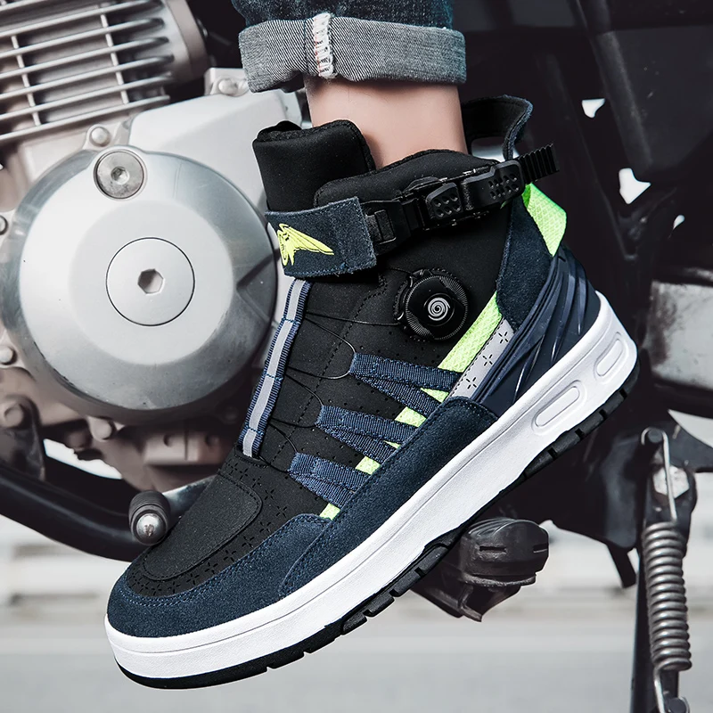 Motorcycle Shoes Motorcycle Boots Sports Shoes Safety Shoes Motorcycle Shoes for Men Anti Slip Wear-resistant Motos Protective Boots Leather Mesh Breathable