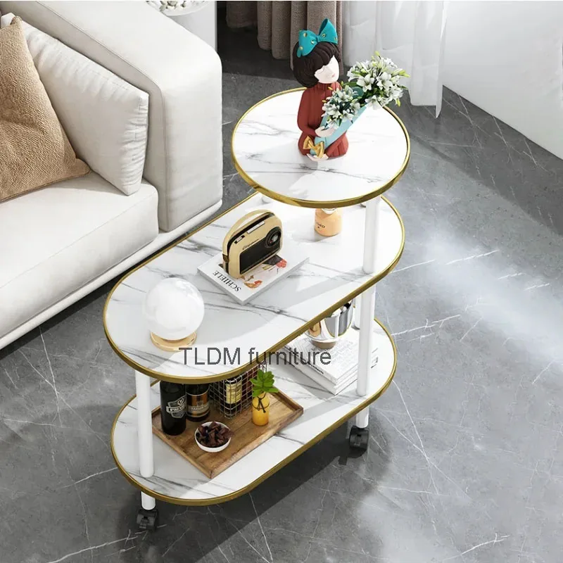 

Nordic Wood Coffee Tables Home Coffee Shop Side Table Small Apartment Corner Table Multi-layer Storage Removable Pulley Desk