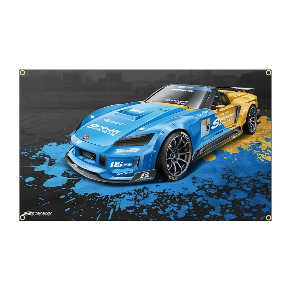 דגל פוליאסטר דיגיטלי למכוניות ספורט JDM בגודל 3x5 רגל לאמנות קיר במוסך או בחוץ