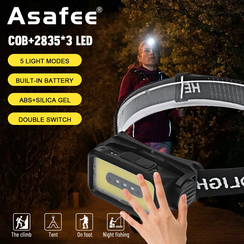 

Asafee Multifunctional Strong Light Sensing Headlamp TYPE-C Charging Capacity Display Adjustable Front Light