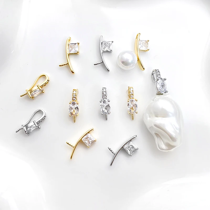 

3 Pieces Brass Wrapped Gold Inlaid Zircon Pearl Pendant DIY Production of Fashionable Jewelry, Necklaces, Bracelets Accessories