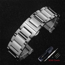 Three Bead Solid Stainless Steel Watch Strap with Tool - Adjustable Width - 20mm (Silver)