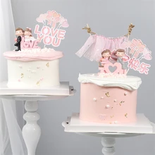

Cartoon Lover Couple Cake Toppers Valentines Day Wedding Party Decorations Cupcake Decors Love Hearts Engagement Gifts Decor