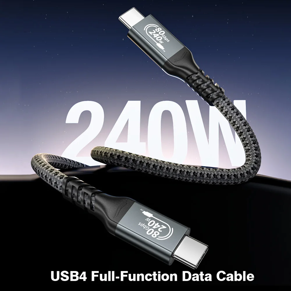 USB4 케이블 PD240W 80Gbps 4K 144Hz 타입 C 고속 충전 썬더볼트 3 풀 기능 USB C to C 데이터 전송 케이블 노트북용