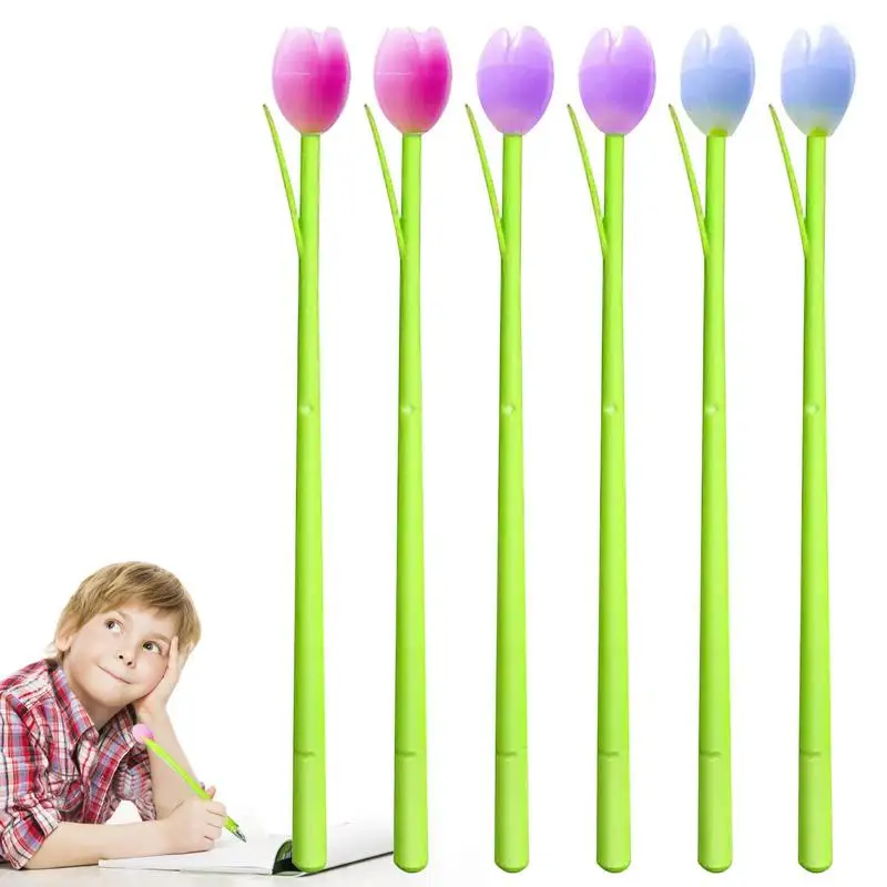 

Гелевые цветочные ручки, 6 шт., гелевые цветочные ручки, тюльпан, креативная гелевая фоторучка, оригинальная гелевая фоторучка для школы и офиса