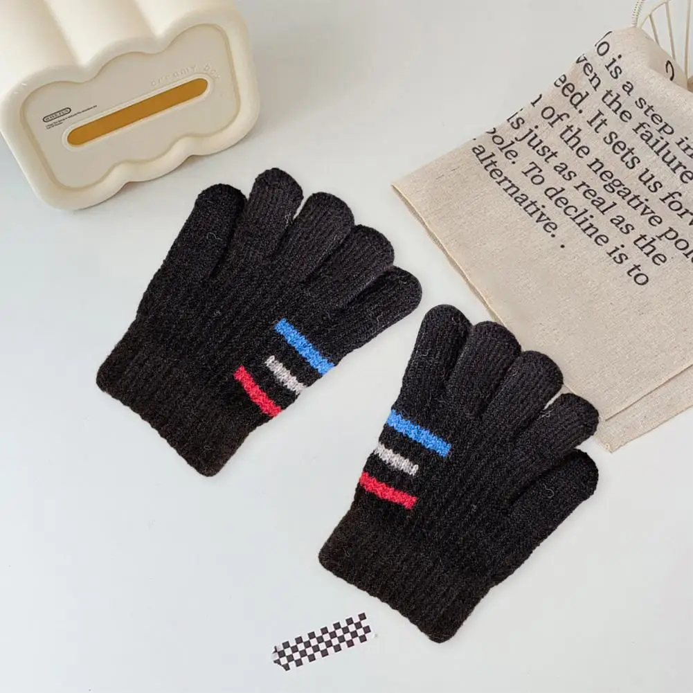 

Children Gloves Colorful Strips Knitted Gloves for Kids Warm Windproof Winter Outdoor Full Finger Gloves for Boys Girls Outdoor