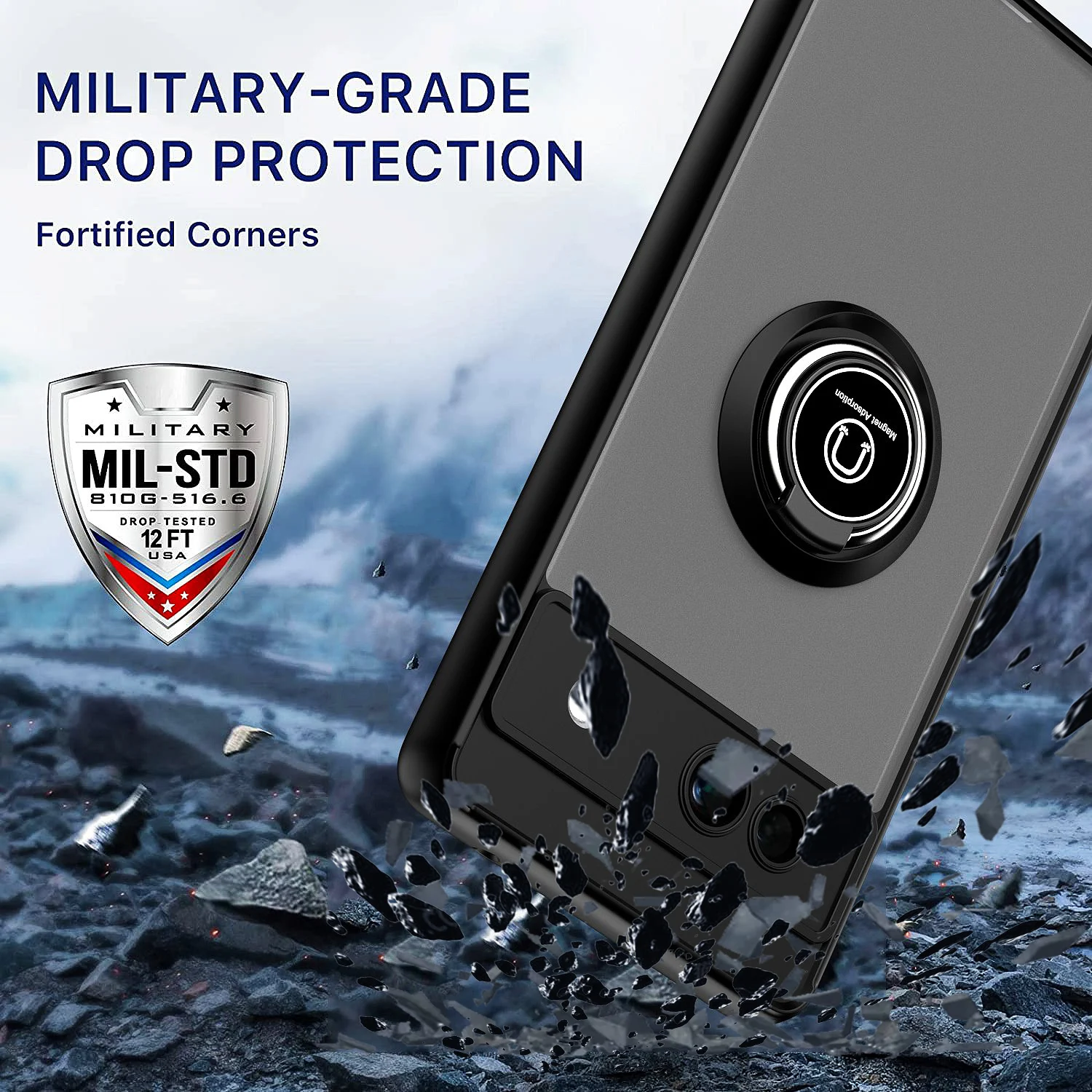 Shockproof Armor Matte Case with Magnetic Ring Stand Holder