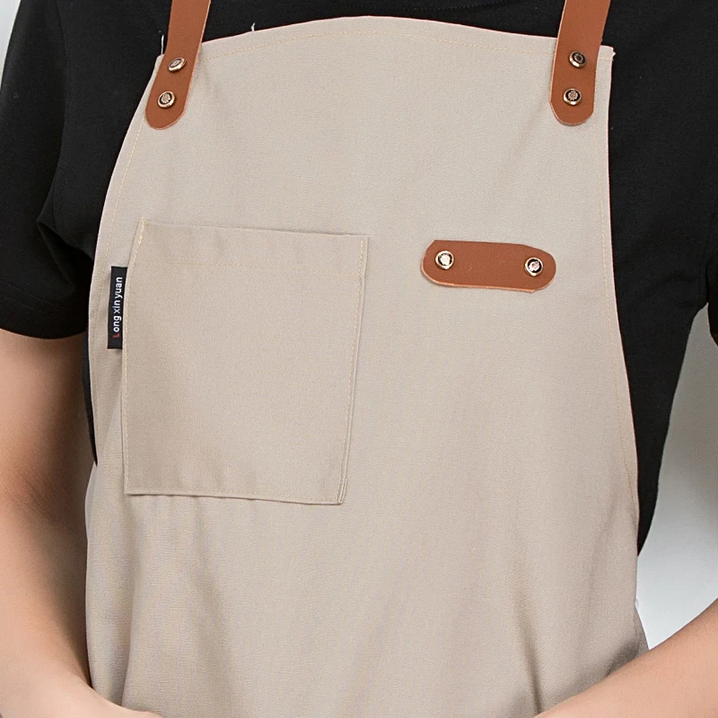 Men's And Women's Aprons Canvas Yellow Belt Back Cross Kitchen Restaurant Hanging Shoulder Apron Overalls