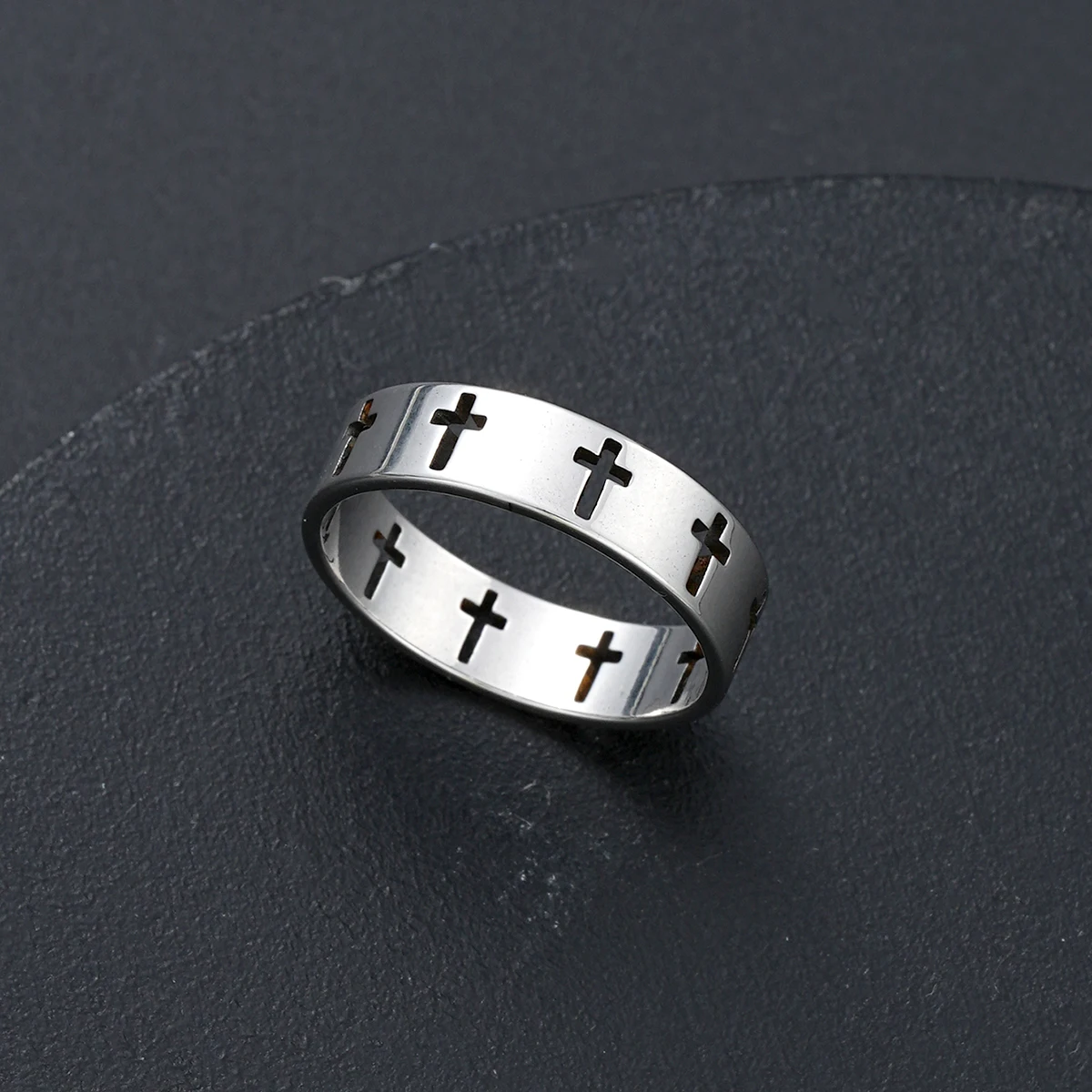 10 Pcs Casual Street Punk Stainless Steel Hollow Cross Pendant Necklace Bracelet Ring Fashion Jewelry Set For Men Women Gift New