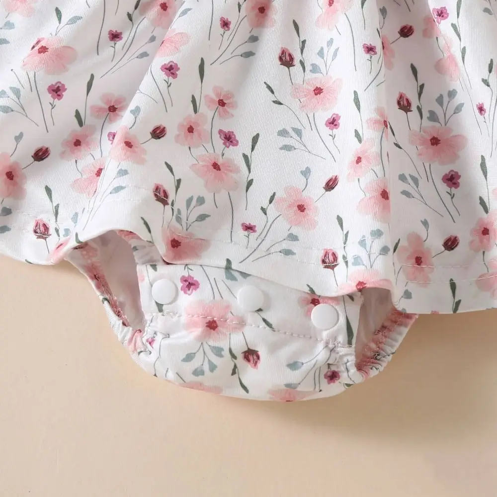 Soft Bowknot Toddle Princess Dress Cotton Flower Summer Baby Bodysuit Infant Sweet False 2Piece Jumpsuit Dress Holiday