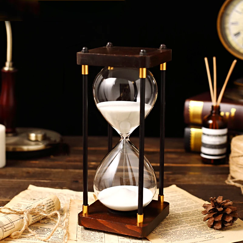 30 Mins Vintage Hourglasses Creative Study Wooden Four-pillar 30 Minutes Colorful Sand Hourglass Timer Gift Desktop Ornaments