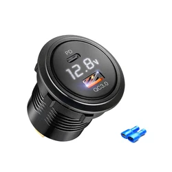 Dual Port USB Car Charger Socket with Voltmeter (Orange)