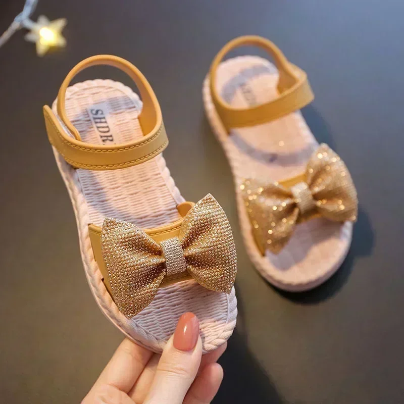 Kids Shoes Summer Sandals for Girls Bow Non-slip Soft Soled Versatile Solid Korean Sweet Princess Beach Sandals kids shoes children sandals kids sandals beach shoes