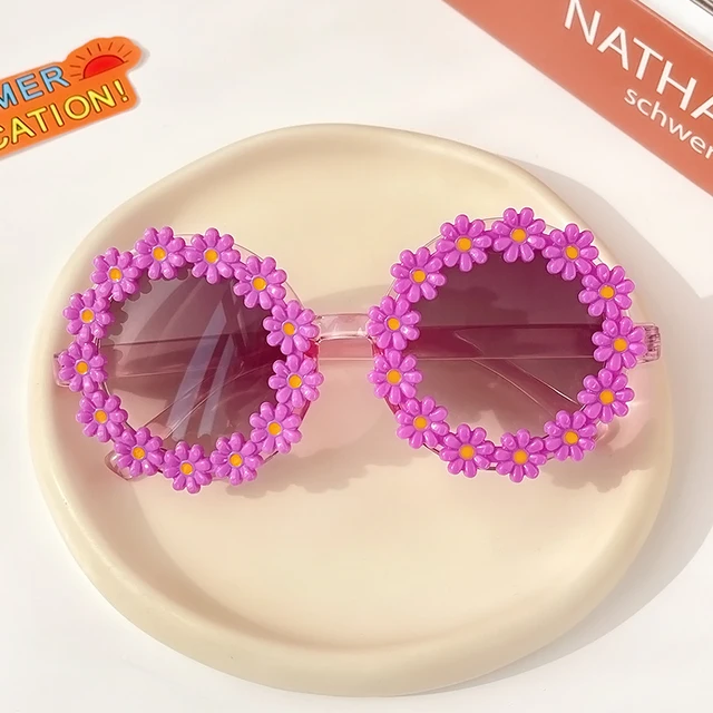 New Kids Sunglasses Children Round Flower Sunglasses Girls Boys Baby Sport Shades Glasses UV400 Outdoor Sun Protection Eyewear Purple