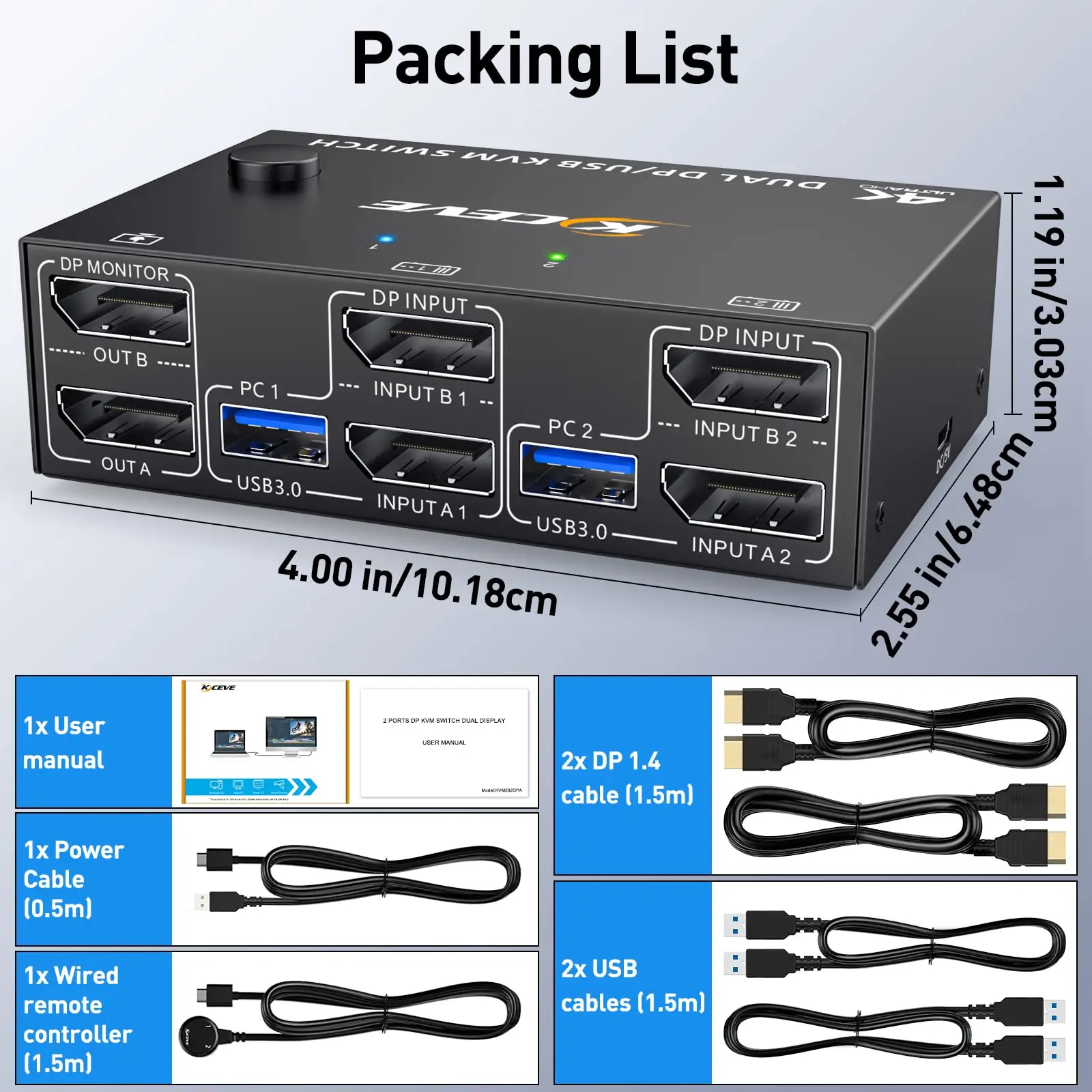 1.4 Display Port KVM Switch - Dual Monitor - Two Computer