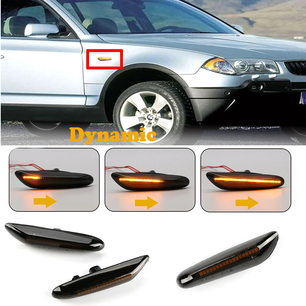 

Pair for 02-05 BMW 3 series E46 LCI 316 318 320 323 325 328 330 335 Dynamic turn indicator lamp Smoked LED Side Marker Signal