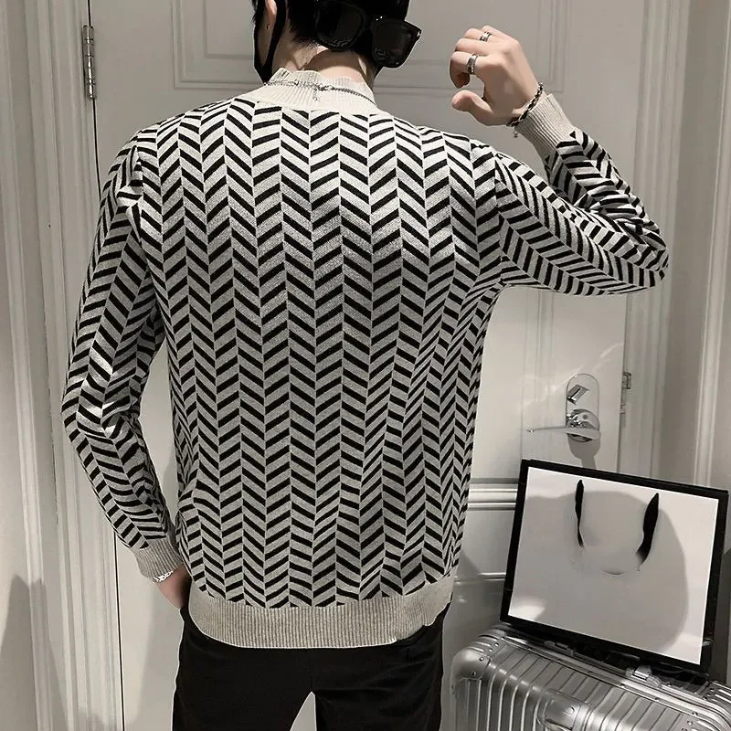Spring Autumn Korean Casual Fashion Knitted Sweater Man Half High Neck Long Sleeve Male Pullover Basic Tops Jumpers Ropa Hombre