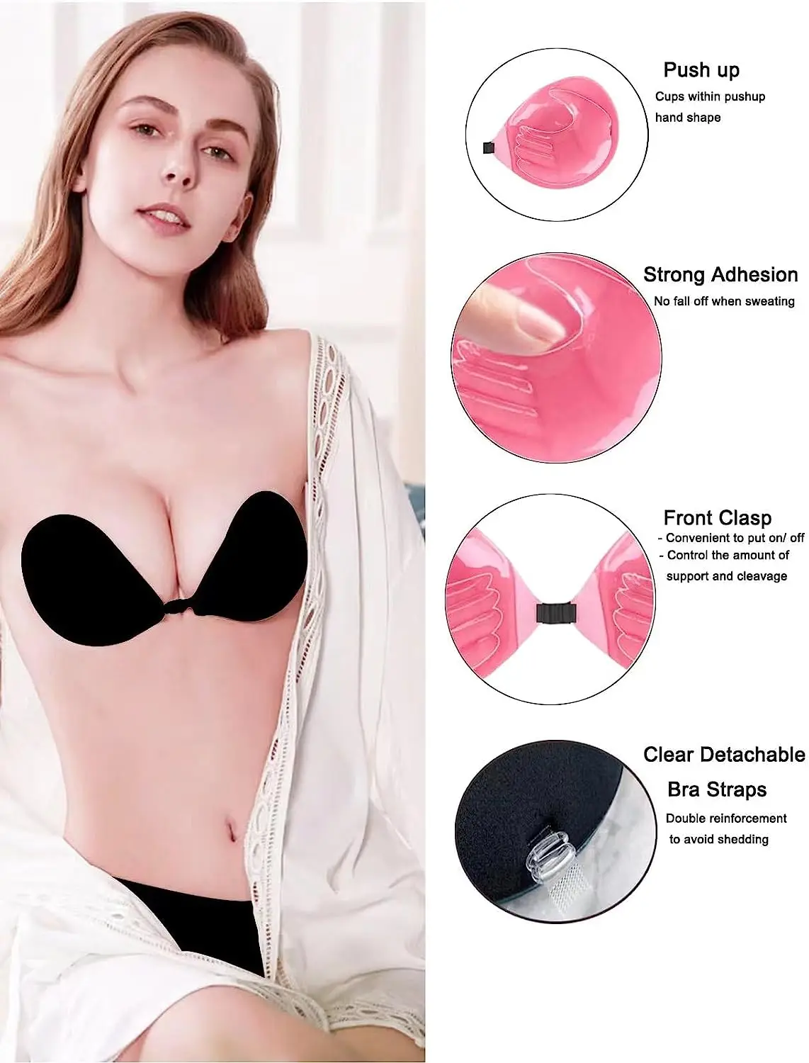 Silicone Sticky Bra for Women, Adhesive, Invisible, Strapless, Reusable,  Detachable Strap, Nipple Covers - AliExpress