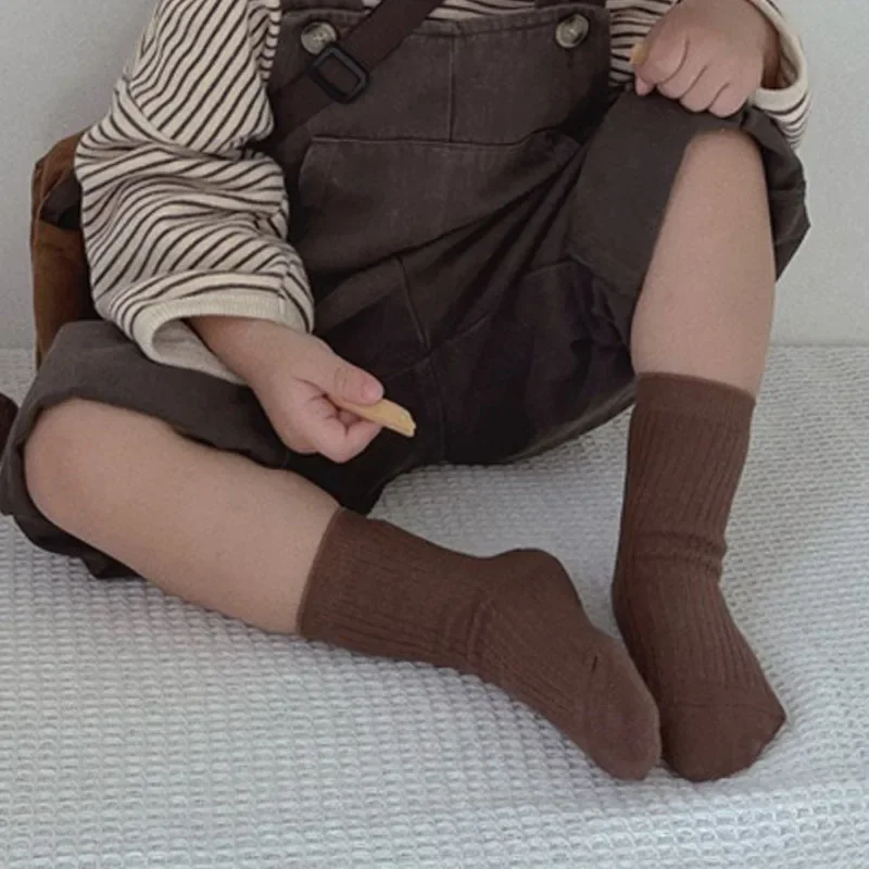 5Pairs/lot Retro Kids Socks Casual Baby Girls Boys Soft Breathable Cotton Stripe Autumn Toddler Knitted Children Socks for 1-8Y